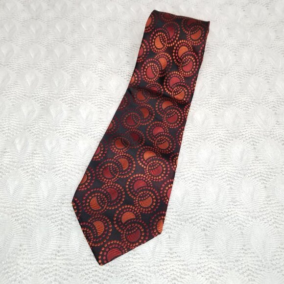 MURANO Neck Tie Orange Black Circles WOVEN SILK Geometric Pattern VERY SLEEK - Picture 9 of 9